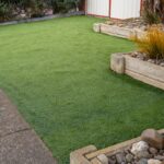 A,Front,Yard,Garden,With,Artificial,Grass,,Wooden,Or,Timber