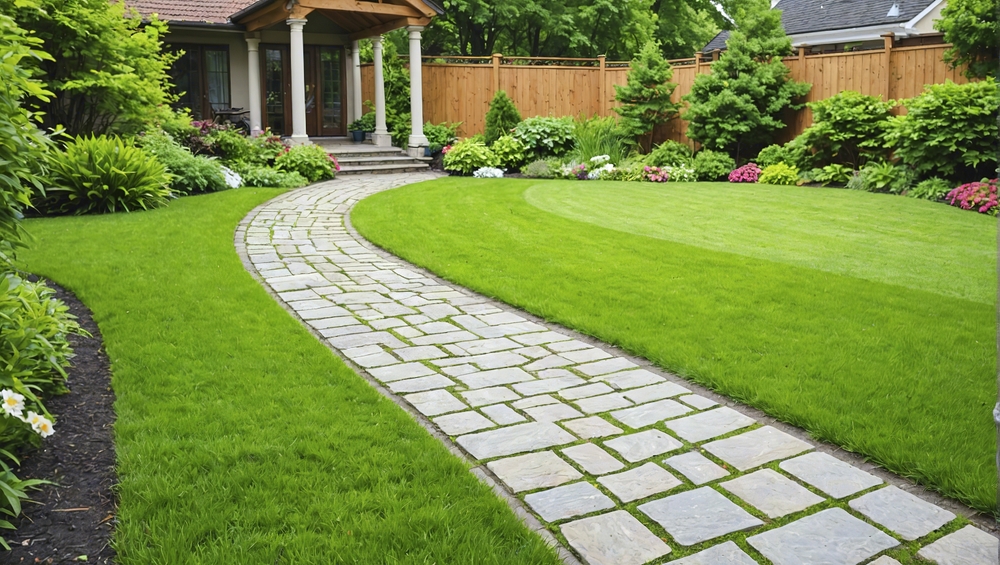 Stone,Walkway,And,Green,Grass,In,Garden